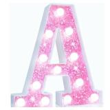 Pooqla LED Marquee Letter Lights, Light Up Letters Glitter Letter Sign Girls Gift, Battery Powered Night Light Pink Birthday Party Room Wedding Christmas Girls Bedroom Dorm Decoration, Cool White A