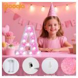 Pooqla LED Marquee Letter Lights, Light Up Letters Glitter Letter Sign Girls Gift, Battery Powered Night Light Pink Birthday Party Room Wedding Christmas Girls Bedroom Dorm Decoration, Cool White A