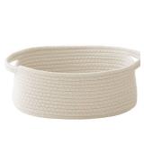 JMvicyroam Woven Basket,Small Rope Storage Bin with Handles & Ribbon Bag, Organizer for Shelves Closets,Gift Basket Empty for Birthday,Books,Dog Toys,White