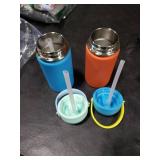 Fimibuke Kids Insulated Water Bottle, 14oz BPA FREE Double Wall Vacuum Tumbler 18/8 Stainless Steel Leak Proof Kids Cups with Straw Metal Water Bottle for School Boys Girls (2 Pack, Ocean Life)