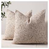 DEZENE Striped Throw Pillow Covers 24x24 Set of 2 Beige Textured Boucle Chic Morden Boho Accent Farmhouse Square Decorative Couch Pillow Covers for Home Decor Bed Sofa Living Room