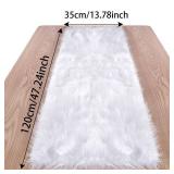 White Fur Table Runner 13.8 x 47.2 Inch Soft Luxury Faux Fur Christmas Table Runner Decoration (White, 35 x 120 cm)