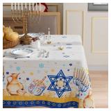 XCHI Six-Pointed Star Dreidel Gelts Hanukkah Chanukah Menorah Tablecloth Rectangle Table Cloth Washable Table Covers for Indoor Dining Home Party Decorations 60x84 Inch