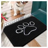 OLANLY Dog Door Mat for Muddy Paws 24x16, Paw Print Design, Absorbs Moisture and Dirt, Absorbent Non-Slip Washable Doormat, Quick Dry Chenille Mud Mat for Dogs, Entry Indoor Entryway Carpet, Black