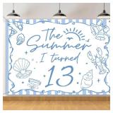 SJcysrilla Happy 13th Birthday Decor The Summer I Turned 13 Backdrop 7x5ft Beach Themed 13th Birthday Party Decorations for Girls