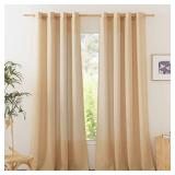 NICETOWN Semi Sheer Linen Burlap Curtains for Farmhouse, Grommet Semi Sheer Balance Privacy Added with Light Filtering Vertical Drapes for Bedroom/Living Room, W55 x L90, 2 Panels