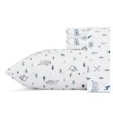 Eddie Bauer - Twin Sheet Set, Cotton Percale Bed Sheets, Crisp & Cool Bed Sheets, Ideal Dorm Essentials (Campout Dark Blue, Twin)