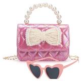 Toddler Purse, Little Girls Bow Purses, Cute Kids Hot Pink Crossbody Bags, Shoulder Chain Bag Birthday, Thanksgiving Gifts Ideas with Heart Glasses