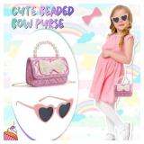 Toddler Purse, Little Girls Bow Purses, Cute Kids Hot Pink Crossbody Bags, Shoulder Chain Bag Birthday, Thanksgiving Gifts Ideas with Heart Glasses