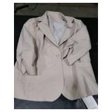 ELLEVEN Womens Blazer Business Casual Suit Jacket Slim Fit Fitted Ruched 3/4 Sleeve Petite Crop Blazer Dressy Full Lining Lightweight Outfits Coat Cardigan with Padded Shoulder Khaki Large