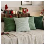 MIULEE Boho Farmhouse Sage Green Throw Pillow Covers 20x20 Inch Set of 4 Mordern Nordic Cushion Covers Soft Corduroy Spring Home Decor for Couch Bed Sofa Living Room Forest Green
