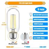 winsaLED T45 Dimmable Led Bulb 60 Watt Equivalent,Vintage E26 Base 6W LED Edison Bulbs,Tubular Clear Decorative Light Bulb,5000k Led Lightbulbs 60W Daylight, 800LM, 6 Pack