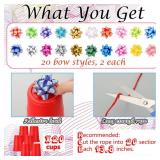 Seematn Christmas Party Game Xmas Bow Games for Family Adults Raffle Carnival Party, Include 40 Gift Bows 20 Disposable Plastic Cups and Red Rope for Christmas Accessories Holiday Prizes