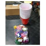 Seematn Christmas Party Game Xmas Bow Games for Family Adults Raffle Carnival Party, Include 40 Gift Bows 20 Disposable Plastic Cups and Red Rope for Christmas Accessories Holiday Prizes