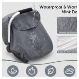 Baby Car Seat Cover for Doona, Waterproof Carseat Cover with Plush Dots Lining, Warm & Snug Infant Car Seat Canopy with Privacy Shield & 2 Vents, Baby Carrier Cover Weather Shield for Boys Girls