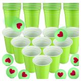Soulchen 30 Pcs Christmas Game Supplies Set 22 Green Plastic Cups 15 oz 8 Glowing Balls Reusable Xmas Party Cup Table Tennis Game for Christmas Games Party Favor House Birthday BBQ Holiday