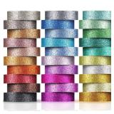 Eaasty 30 Rolls Glitter Washi Tape Colored 66 Yard Rainbow Metallic Tape Decorative Adhesive for Art Scrapbook DIY Craft Projects Gift Wrapping Decor