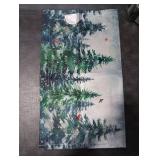 Winter Watercolor Tree Magnetic Mailbox Cover Standard Size 21x18 Inch Christmas Dark Green Pine Trees Mail Box Post Cover Rustic Forest Red Bird Letter Box Wraps for Home Outdoor Garden Yard Decor