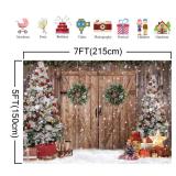 Felortte 7x5FT Polyester Fabric Winter Christmas Rustic Barn Wood Door Photography Backdrop Xmas Tree Snow Background Banner for Family Holiday Party Decoration Supplies Photo Studio Props Pictures