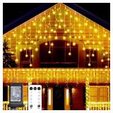 ONSTUY Icicle Lights for Outside,75ft 624 LEDs Warm White Christmas Light Outdoor,8 Modes,Timer,Plug in Waterproof Twinkly Icicle Lights for Eaves Yard Party House Holiday Christmas Decoration