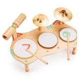 WINGYZ Kids Drum Set for Toddlers, All-in-One Montessori Musical Instruments - Wooden Music Toys for Baby, Neutral Colors, Sensory Preschool Drum Kit, Birthday Gifts for Boys Girls