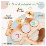 WINGYZ Kids Drum Set for Toddlers, All-in-One Montessori Musical Instruments - Wooden Music Toys for Baby, Neutral Colors, Sensory Preschool Drum Kit, Birthday Gifts for Boys Girls