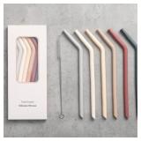 Nightingale Reusable Silicone Straws - Bendy Drinking Straw with Cleaning Brush - Collapsible and Bendable Travel Straw for Kids - Dishwasher Safe, Food-Safe - Set of 6 (Oak Multi)