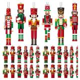 Bulk Pcs Christmas Nutcracker Ornament Set - Small Wooden Soldier Hanging Decoration, King Holiday Figures Tree Ornament With Ropes for Xmas Party Decor