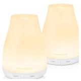 InnoGear Essential Oil Diffuser, 2 Pack Ultrasonic Diffusers for Home Aromatherapy Humidifier for Bedroom Room 7 Colors LED 2 Mist Mode Auto Off, Basic White