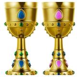 Suclain 2 Pcs Medieval Molded Crown Goblets 8 oz Gold Jeweled chalice Vintage Plastic Goblet King Queen Party Chalice Medieval Party Decorations for Carnival Drinking Supplies