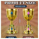 Suclain 2 Pcs Medieval Molded Crown Goblets 8 oz Gold Jeweled chalice Vintage Plastic Goblet King Queen Party Chalice Medieval Party Decorations for Carnival Drinking Supplies