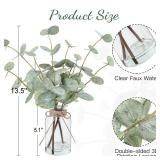 Bessol Artificial Eucalyptus Stems in Glass Vase with Faux Water, 13.5in Fake Plants for Home Decor, Coffee Table Centerpieces, Office, Bathroom & Farmhouse Weddings - Faux Greenery Plants Decorat