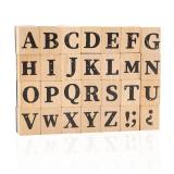28-Piece Wooden Alphabet Stamps Set, 1 Inch Rubber Stamps, Retro Capital Letter Stamps Seal Series for Crafting, DIY Projects, Card Making, Scrapbook (Letter Stamps)