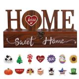 JIALEIXI Interchangeable Home Sweet Home Sign, Wooden Seasonal Tabletop Plaque Decorations, for All Seasonal Desktop House Living Room Indoor Decor. DAMAGED SEE PHOTO**