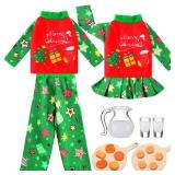 Hungdao Multi Pcs Christmas Doll Accessories Mini Milk Baking Outfit Set Include Pajamas Cookie Set for Xmas Clothes and Accessories Gift, Doll is Not Included NO MILK ACCESSORIES