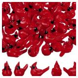 Cinnvoice 50 Pcs Christmas Mini Resin Red Cardinal Bird Figurines Tiny Cardinal Figurine Decor Small Christmas Ornaments for Gift Xmas Miniature Garden Crafts Cake Topper Decoration