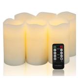 H-BLOSSOM Flameless Candles Battery Operated Real Wax Pillar LED Candles with 10 Key Remote Control Cycling 24 Hours Timer Set of 6 (3 x 6 Remote)