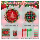 Avezano Bulk Pcs Christmas Paper Plates and Napkins Merry Chirstmas Party Tableware Decorations Plaid Christmas Tree Disposable Dinnerware Set Serve 24 (Red)