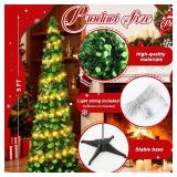 Leyndo 1 Pcs 5 ft Collapsible Artificial Christmas Tree with LED Light Pre Lit Green Sequined Pop Up Tinsel Pencil Skinny Xmas Tree for Indoor Home Fireplace Decoration