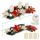 FORUP Christmas Centerpiece, Christmas Candle Holders, Christmas Tabletop Poinsettia Centerpiece with 3 Flameless Candle, Romantic Holiday Candelabrum for Home Party Christmas Table Mantel Decorations