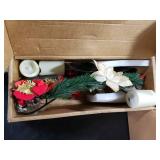 FORUP Christmas Centerpiece, Christmas Candle Holders, Christmas Tabletop Poinsettia Centerpiece with 3 Flameless Candle, Romantic Holiday Candelabrum for Home Party Christmas Table Mantel Decorations