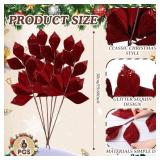 Suncalla 6 Pcs Christmas Artificial Velvet Glitter Magnolia Leaf Glittered Spray Picks 20 Fake Floral Leaf Branches Xmas Decoration for Christmas Tree DIY Crafts Gift Home Garden Decor(Burgundy)