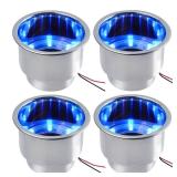 Boat Cup Holders LED 4 PCS, Marine Cup Holders for Boats, Stainless Steel Cup Holder Insert, 4 OD x 3-1/8 D, Spill-Proof & Night Mood Lighting for Boats, RVs, Trucks(Elegant Blue)