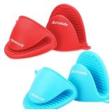 Acronde 1.5 Pairs Mini Oven Gloves Silicone Heat Resistant Cooking Pinch Mitts Potholder for Kitchen Cooking & Baking (Red and Blue)