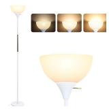 LALISU Floor Lamp, LED Standing Lamp 3 Way Dimmable Brightness Floor Lamp Rotary Switch Floor Lamps Modern Industrial Lamp with Shade, Tall Lamps for Living Room Bedroom Office Dining Room (White)