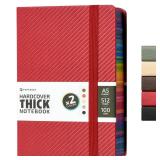 A5 Hardcover Thick Notebook 500 Pages, 5.7 x 8.3 inch Big Daily 365 Women or Men Journal for Writing with Spray Edges, Lined Paper Diary Journaling Notebook for Work (Red)