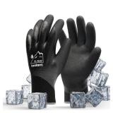 Waterproof Gloves for Men and Women, Freezer Gloves with Grip, Double Nitrile Dipped for Extreme Oil Repellent, for Construction, Mechanics, Mining, Plumbing, Black, Small