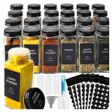 GPOVVIMX Bulk Pcs Glass Spice Jars with 408 Labels, 4oz Empty Seasoning Bottles Square Containers with Black Metal Caps - Shaker Lids, Funnel, Brush and Marker Included