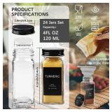 GPOVVIMX Bulk Pcs Glass Spice Jars with 408 Labels, 4oz Empty Seasoning Bottles Square Containers with Black Metal Caps - Shaker Lids, Funnel, Brush and Marker Included