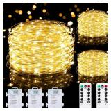 Mlambert 3 Pack 33FT Fairy Lights Battery Operated with Remote and Timer, Waterproof Dimmable 8 Modes 100 LEDs Twinkle Lights for Indoor Outdoor Decor